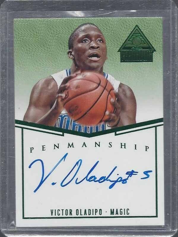 VICTOR OLADIPO 2014-15 PANINI PARAMOUNT GREEN PENMANSHIP ON CARD AUTO #D 1/5