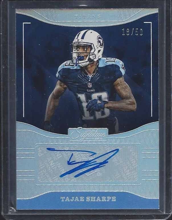 TAJAE SHARPE 2016 DONRUSS SIGNATURE SERIES SILVER HOLOFOIL AUTO RC #D 18/50