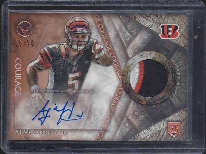 A.J. MCCARRON 2014 TOPPS VALOR COURAGE RPA 3 COLOR ROOKIE PATCH AUTO RC #D 6/50