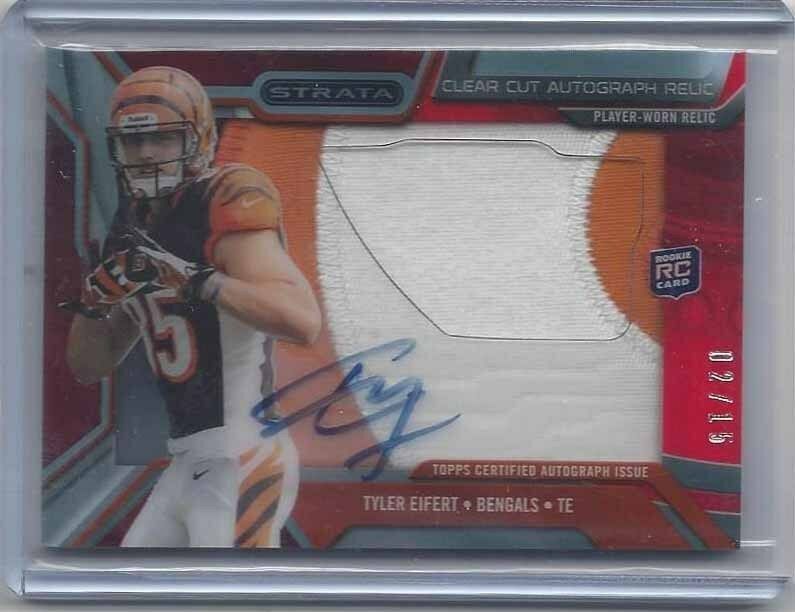 TYLER EIFERT 2013 TOPPS STRATA CLEAR CUT RED 3 COLOR JUMBO PATCH AUTO RC #D /15