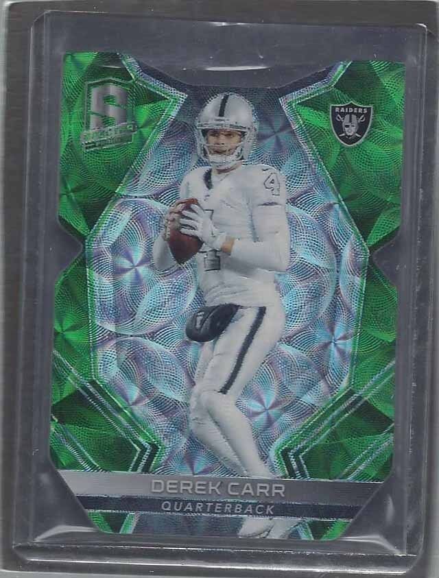 DEREK CARR 2017 PANINI SPECTRA NEON GREEN PRIZM DIE CUT #D 9/20
