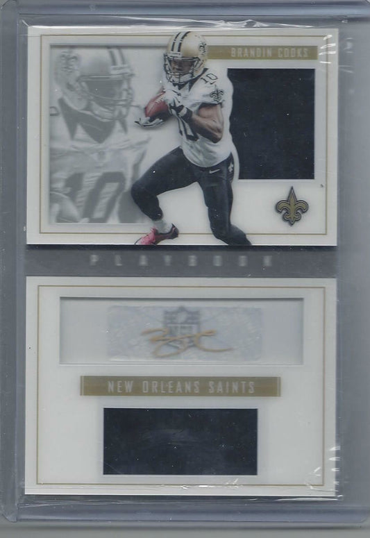 BRANDIN COOKS 2015 PANINI PLAYBOOK GOLD DUAL JERSEY AUTO BOOK #D 22/25