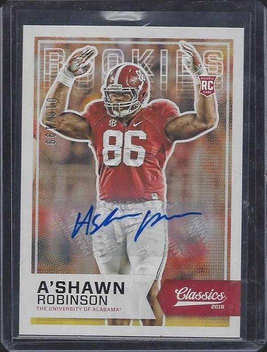 A'SHAWN ROBINSON 2016 CLASSICS ROOKIES BILLS ALABAMA ROOKIE AUTO RC #D 16/199