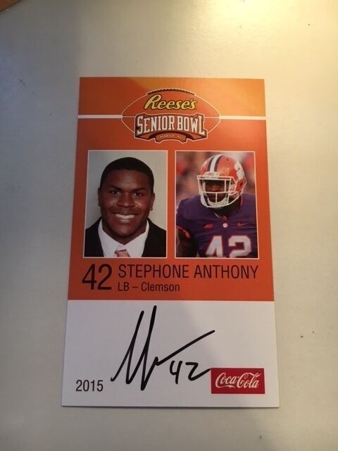 STEPHONE ANTHONY 2015 REESE'S SENIOR BOWL 3X5 CLEMSON AUTOGRAPHED CARD QTY