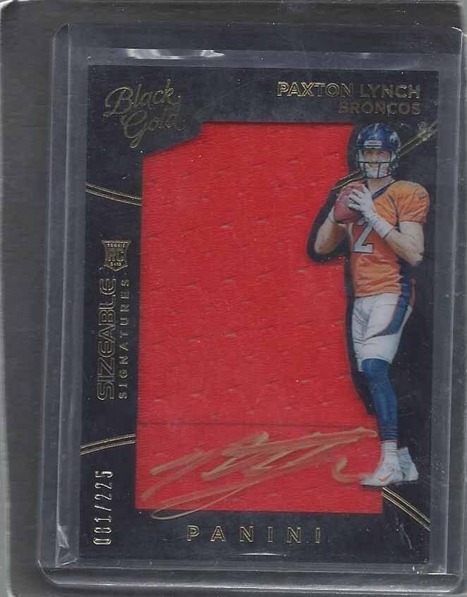 PAXTON LYNCH 2016 BLACK GOLD SIZEABLE SIGS JUMBO JERSEY ON CARD AUTO RC #D /225
