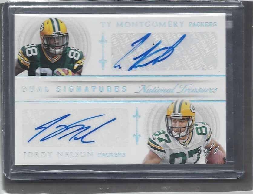 JORDY NELSON TY MONTGOMERY 2015 NATIONAL TREASURES PACKERS DUAL AUTO RC #D 1/1