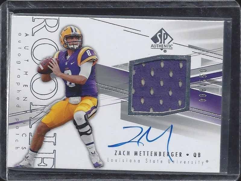 1/1 ZACH METTENBERGER 2014 SP AUTHENTIC RPA LSU PATCH AUTO RC #D 8/550 HIS JSY#8