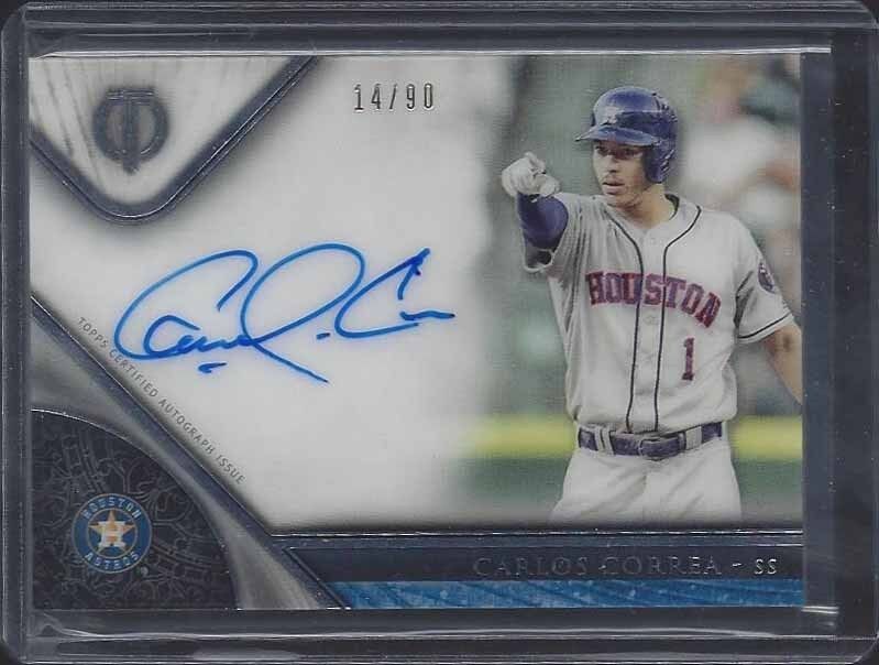 CARLOS CORREA 2017 TOPPS TRIBUTE ASTROS ON CARD BLUE AUTO #D 14/90