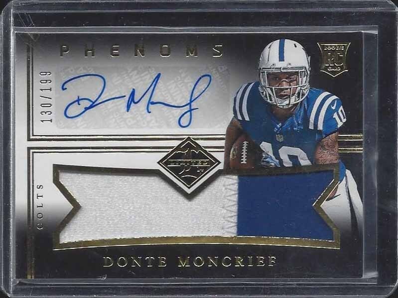 DONTE MONCRIEF 2014 LIMITED PHENOMS RPA JUMBO 2 COLOR ROOKIE PATCH AUTO RC /199