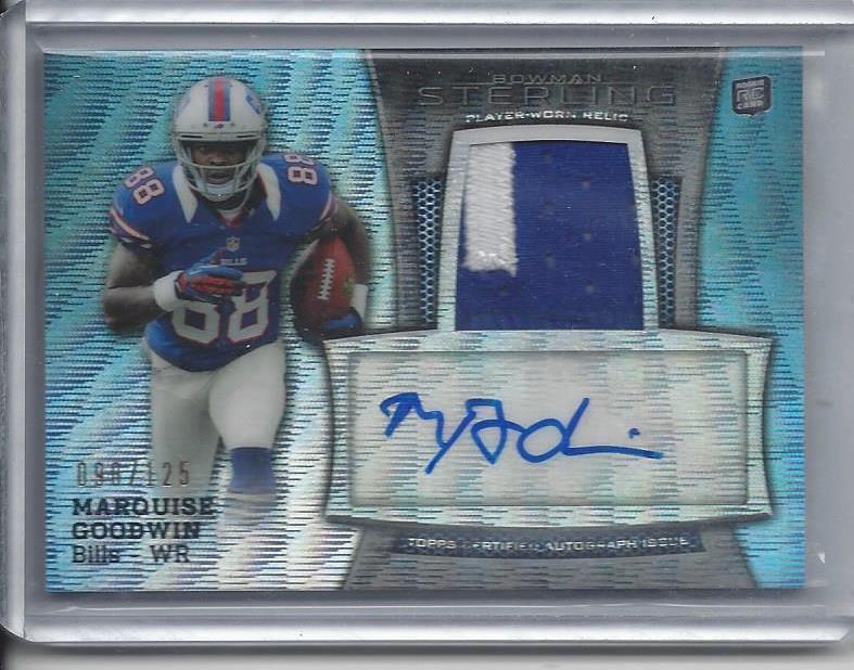 MARQUISE GOODWIN 2013 BOWMAN STERLING BLUE WAVE REFRACTOR PATCH AUTO RC #D /125
