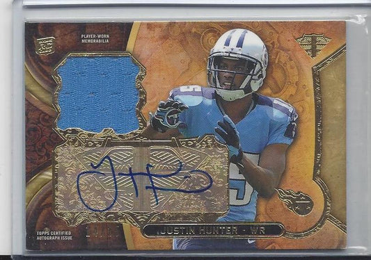 JUSTIN HUNTER 2013 TOPPS TRIPLE THREADS THREAT GOLD JERSEY AUTO RC #D 14/25