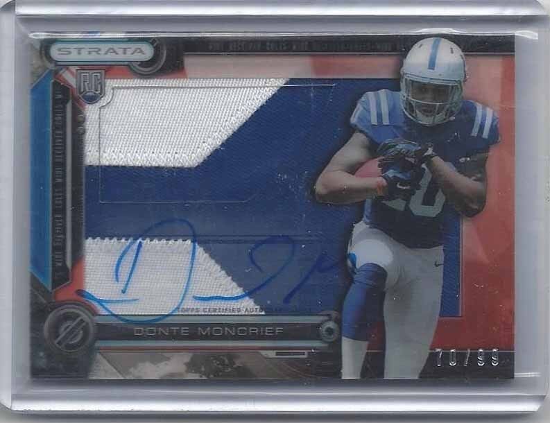 DONTE MONCRIEF 2014 TOPPS STRATA CLEAR CUT RED JUMBO PATCH ON CARD AUTO RC /99