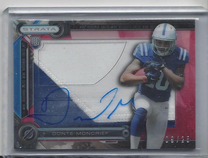 DONTE MONCRIEF 2014 TOPPS STRATA CLEAR CUT RED JUMBO PATCH ON CARD AUTO RC /99