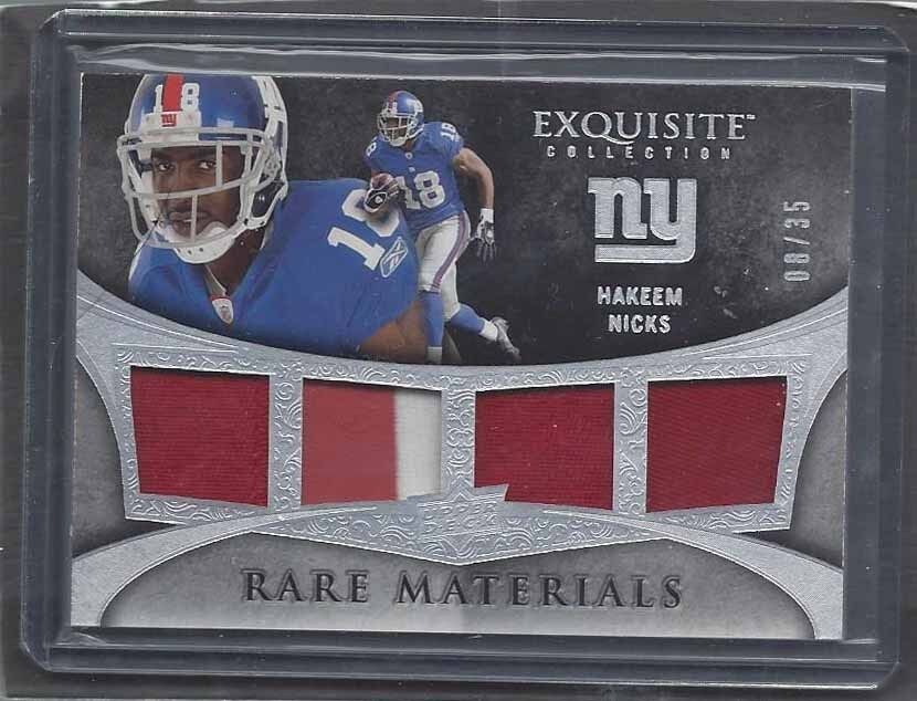 HAKEEM NICKS 2009 UD EXQUISITE RARE MATERIALS QUAD ROOKIE PATCH RC #D 8/35