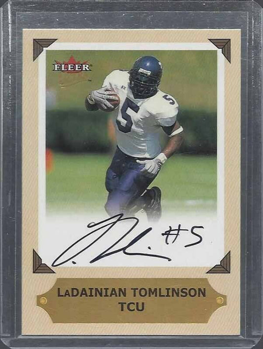 LADAINIAN TOMLINSON 2001 FLEER ULTRA COLLEGE GREATS PREVIEW ON CARD SSP AUTO RC