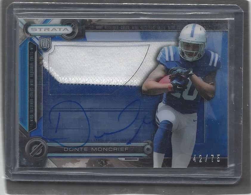 DONTE MONCRIEF 2014 TOPPS STRATA CLEAR CUT BLUE JUMBO PATCH ON CARD AUTO RC /75
