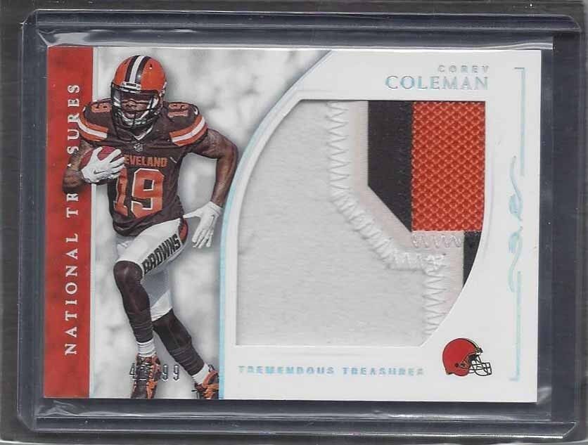 COREY COLEMAN 2016 NATIONAL TREASURES TREMENDOUS JUMBO 3 CLR BROWNS PATCH RC /99