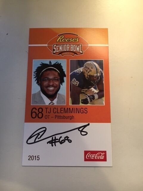 T.J.CLEMMINGS 2015 REESE'S SENIOR BOWL 3X5 PITTSBURGH AUTOGRAPHED CARD QTY