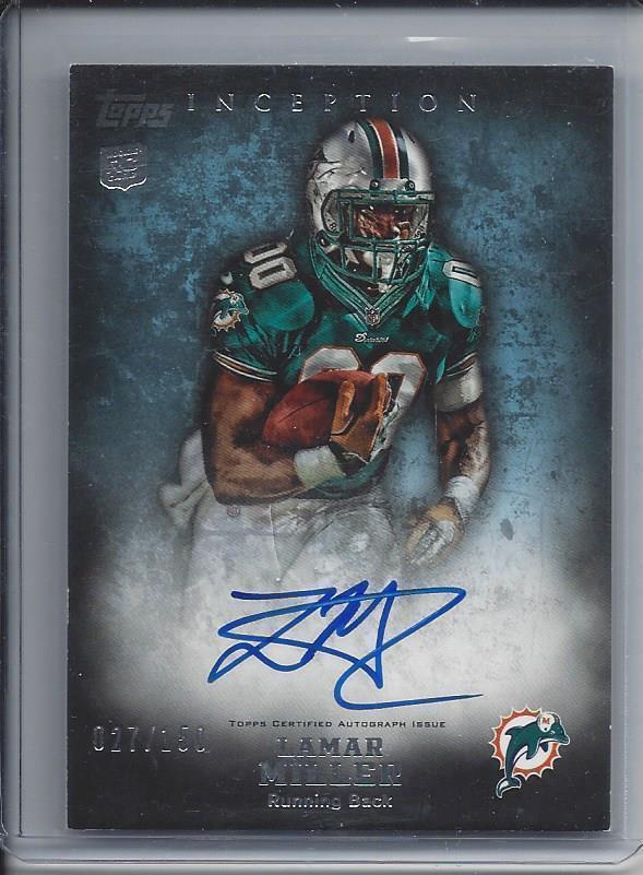 LAMAR MILLER 2012 TOPPS INCEPTION DOLPHINS BLUE ON CARD AUTO RC #D /150