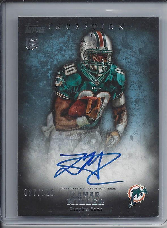 LAMAR MILLER 2012 TOPPS INCEPTION DOLPHINS BLUE ON CARD AUTO RC #D /150