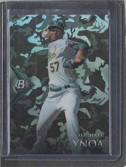 MICHAEL YNOA 2014 BOWMAN PLATINUM CAMO REFRACTOR PROSPECT #D 4/15
