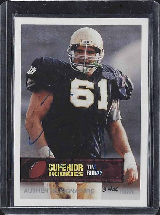 TIM RUDDY 1994 SUPERIOR ROOKIES NOTRE DAME ON CARD AUTO RC #D 3406/5000