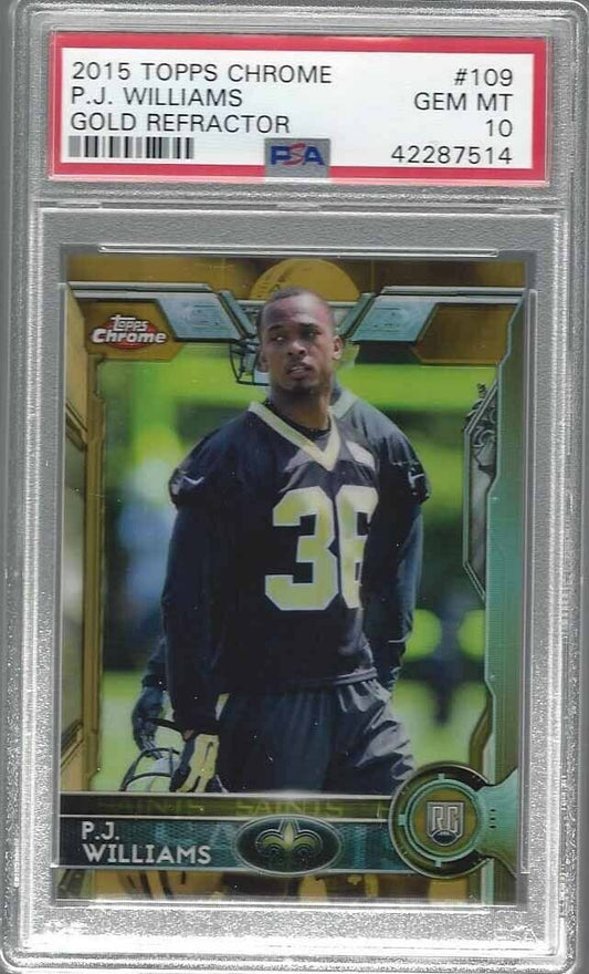P.J. WILLIAMS 2015 TOPPS CHROME GOLD REFRACTOR RC #D 20/50 PSA 10 GEM MT POP 1/1