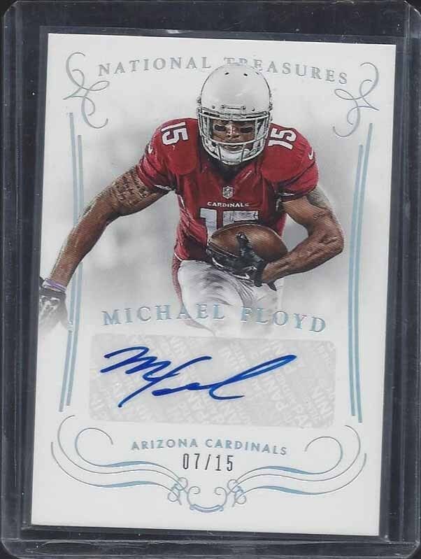 MICHAEL FLOYD 2014 NATIONAL TREASURES SILVER HOLOFOIL AUTO #D 7/15