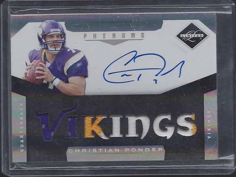 CHRISTIAN PONDER 2011 LIMITED SPOTLIGHT PHENOMS JUMBO 3 CL PATCH AUTO RC #D 8/25