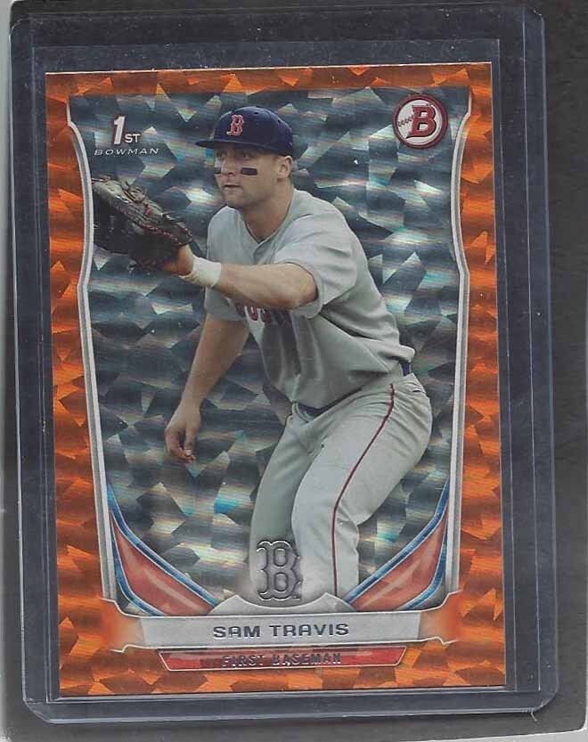 SAM TRAVIS 2014 BOWMAN 1ST ORANGE ICE RED SOX PROSPECT #D 15/25