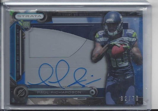 PAUL RICHARDSON 2014 TOPPS STRATA CLEAR CUT BLUE JUMBO PATCH AUTO RC #D 32/75