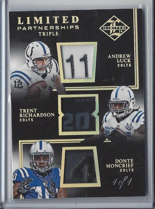 ANDREW LUCK DONTE MONCRIEF 2014 LIMITED PARTNERSHIPS TRIPLE LOGO PATCH RC #D 1/1