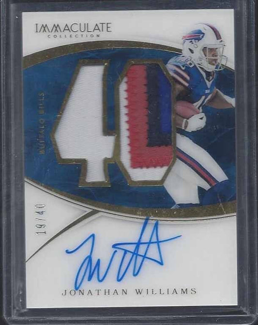 JONATHAN WILLIAMS 2016 IMMACULATE JUMBO JERSEY NUMBER ACETATE PATCH AUTO RC /40