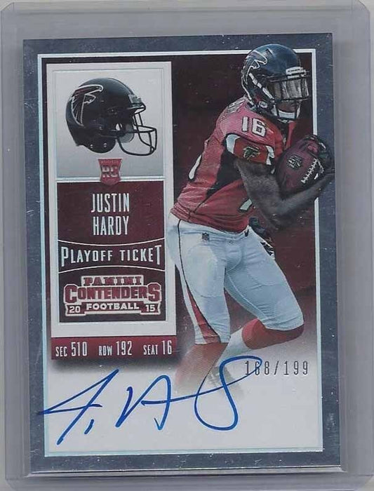 JUSTIN HARDY 2015 CONTENDERS PLAYOFF TICKET FALCONS ROOKIE AUTO RC #D 168/199