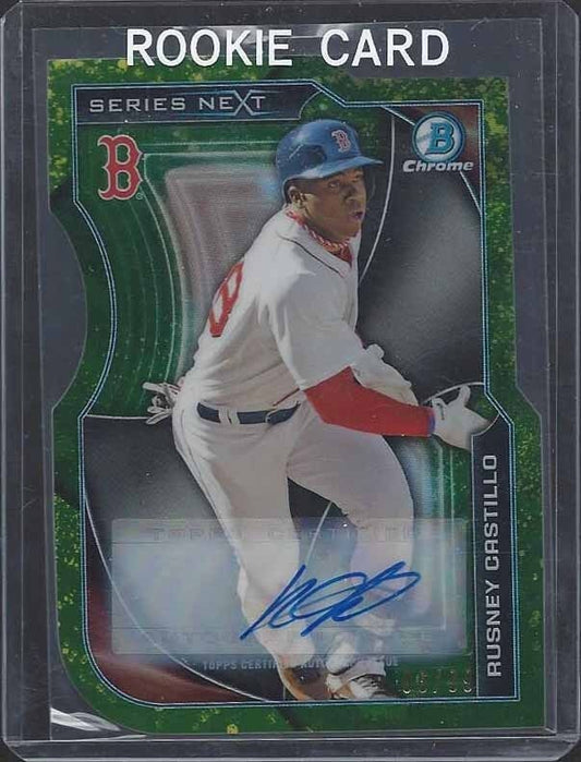 RUSNEY CASTILLO 2015 BOWMAN CHROME SERIES NEXT GREEN REFRACTOR DIE CUT AUTO /99