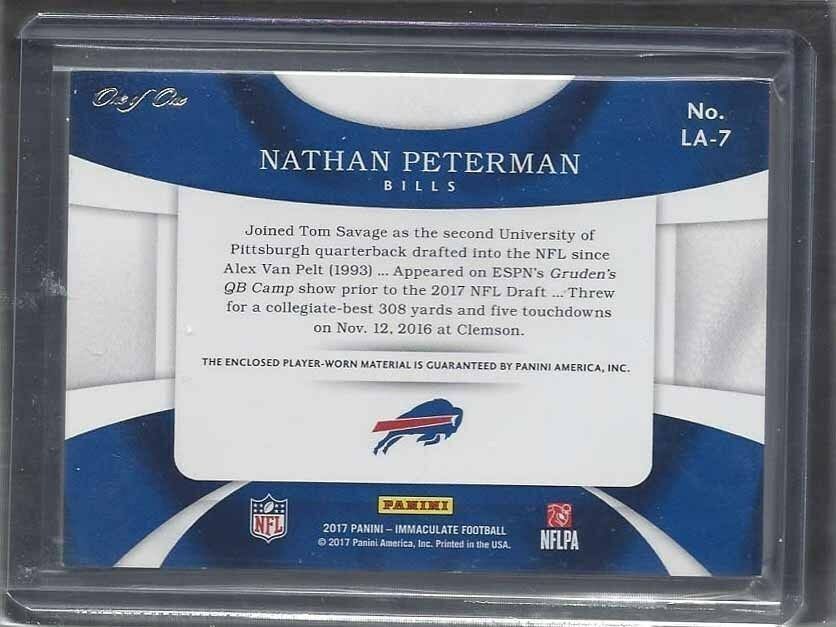 NATHAN PETERMAN 2017 IMMACULATE PIGSKIN LOGO "THE DUKE" WILSON LOGO PATCH RC 1/1