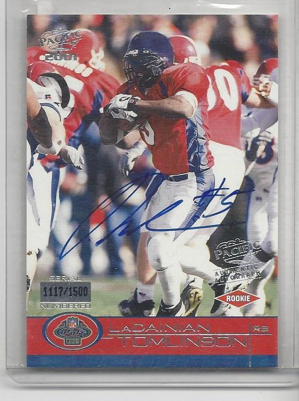LADAINIAN TOMLINSON 2001 PACIFIC CHARGERS TCU ON CARD AUTO RC #D /1500