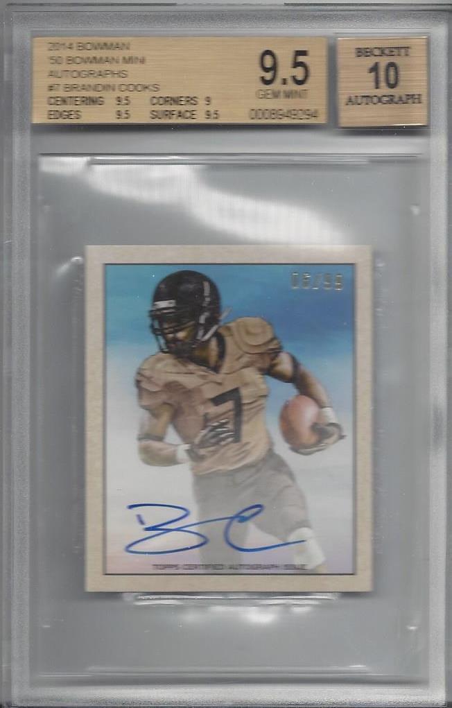 BRANDIN COOKS 2014 BOWMAN 1950 MINI ON CARD AUTO RC /99 BGS 9.5 w/ 10 AUTO POP 2