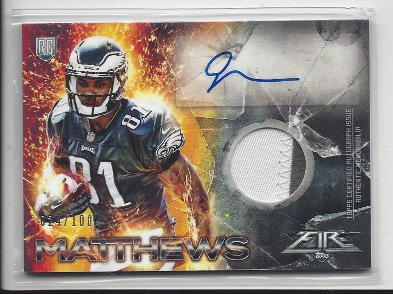JORDAN MATTHEWS 2014 TOPPS FIRE RPA 2 COLOR EAGLES PATCH AUTO RC #D 24/100