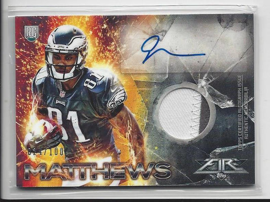 JORDAN MATTHEWS 2014 TOPPS FIRE RPA 2 COLOR EAGLES PATCH AUTO RC #D 24/100