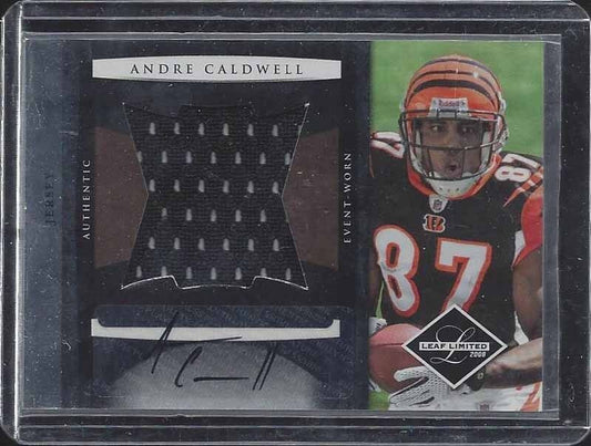 ANDRE CALDWELL 2008 LEAF LIMITED JUMBO ROOKIE JERSEY AUTO RC #D 4/15