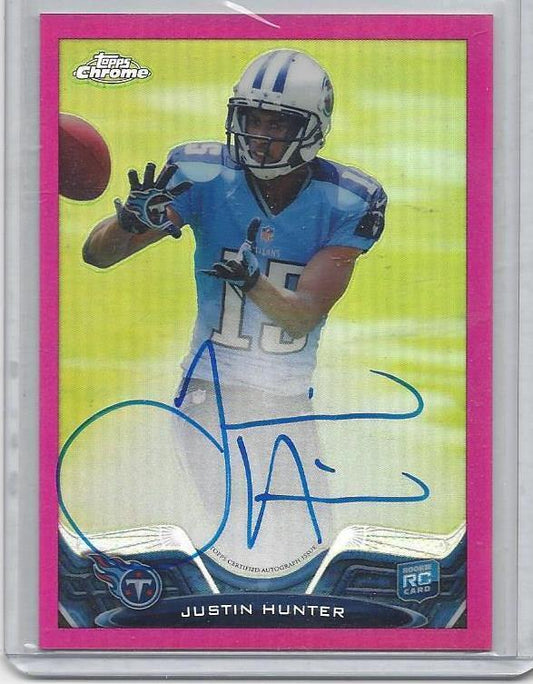 JUSTIN HUNTER 2013 TOPPS CHROME BCA PINK REFRACTOR ON CARD AUTO RC #D 49/75