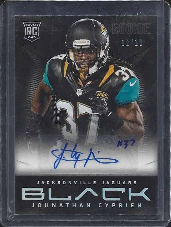 JOHNATHAN CYPRIEN 2013 PANINI BLACK PLATINUM HOLOFOIL ROOKIE AUTO RC #D 2/10