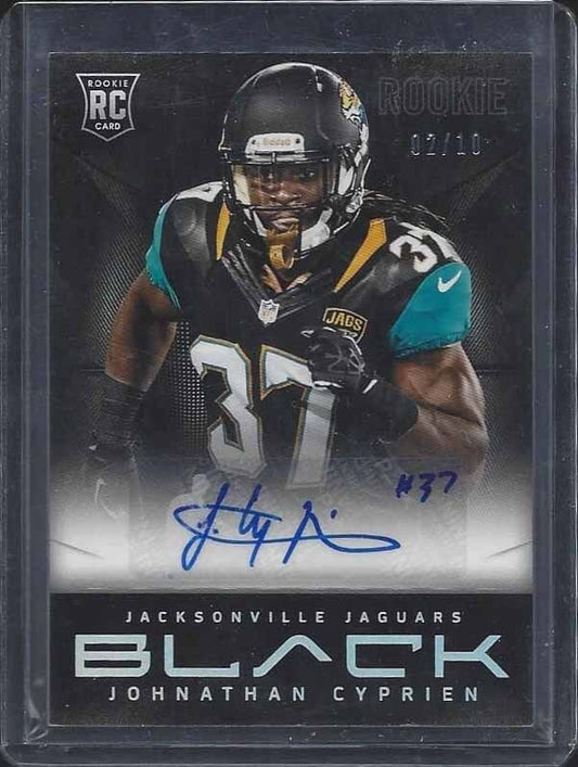 JOHNATHAN CYPRIEN 2013 PANINI BLACK PLATINUM HOLOFOIL ROOKIE AUTO RC #D 2/10