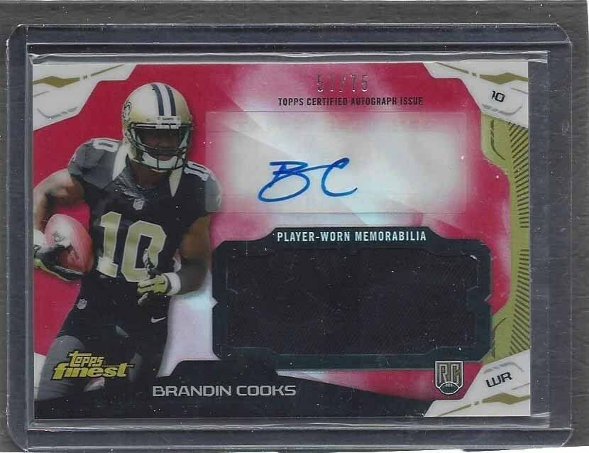 BRANDIN COOKS 2014 TOPPS FINEST RED REFRACTOR JUMBO ROOKIE JERSEY AUTO RC #D /75