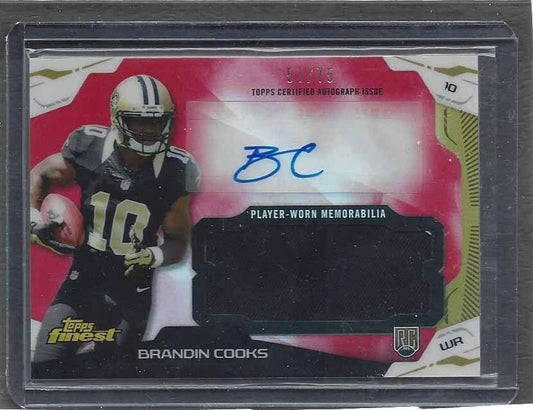 BRANDIN COOKS 2014 TOPPS FINEST RED REFRACTOR JUMBO ROOKIE JERSEY AUTO RC #D /75