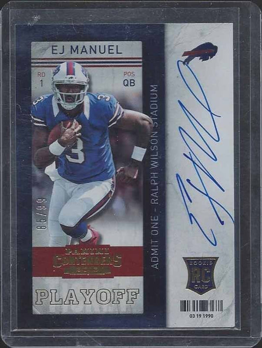 E.J. MANUEL 2013 PANINI CONTENDERS PLAYOFF TICKET ON CARD ROOKIE AUTO RC #D /99