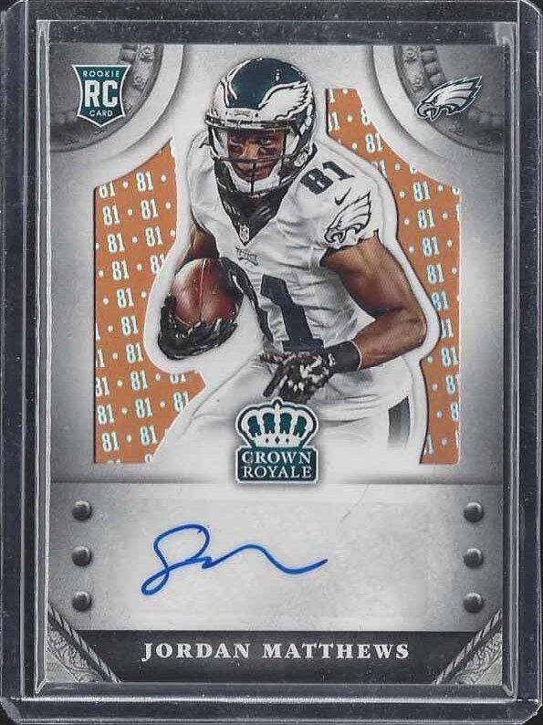 JORDAN MATTHEWS 2014 CROWN ROYALE ORANGE JERSEY NUMBER ROOKIE AUTO RC #D 46/81