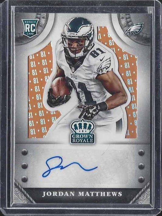 JORDAN MATTHEWS 2014 CROWN ROYALE ORANGE JERSEY NUMBER ROOKIE AUTO RC #D 46/81