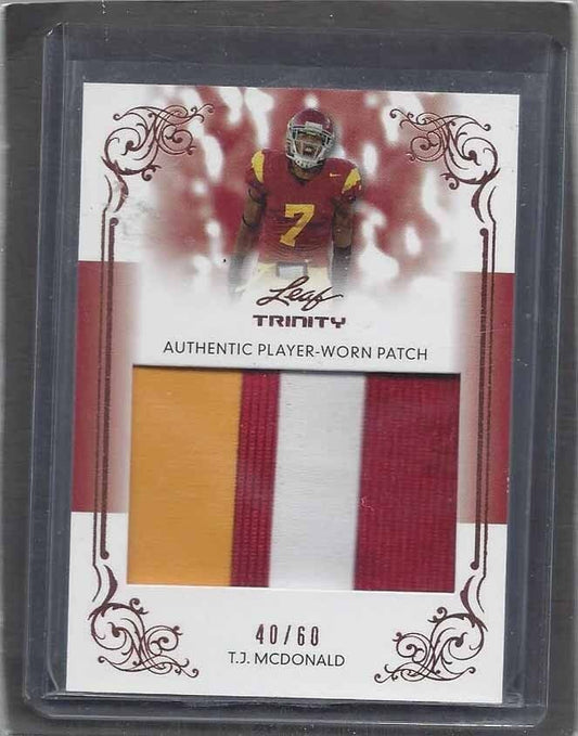 T.J. MCDONALD 2013 LEAF 3 COLOR USC TROJANS PATCH RC #D 40/60